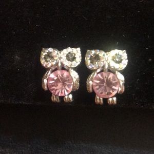 Vintage pink Australian Crystal 🦉 Owl earrings